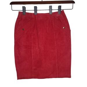 Vintage Bermans red leather skirt with pockets - 12 / see measurements